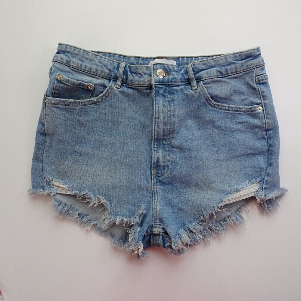ZARA Women's Jean Shorts Cut-Offs Denim Casual Stretch Distressed Size 12